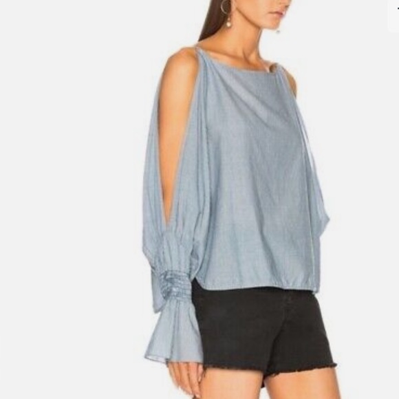 Nili Lotan Cold Shoulder Devon Blouse, Striped - Picture 2 of 8